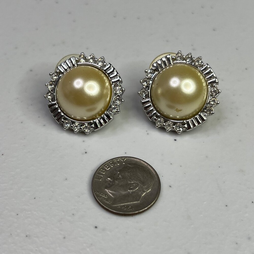 Vintage KJL Kenneth Lane Faux Pearl & Rhinestone Earrings - Picture 5 of 7